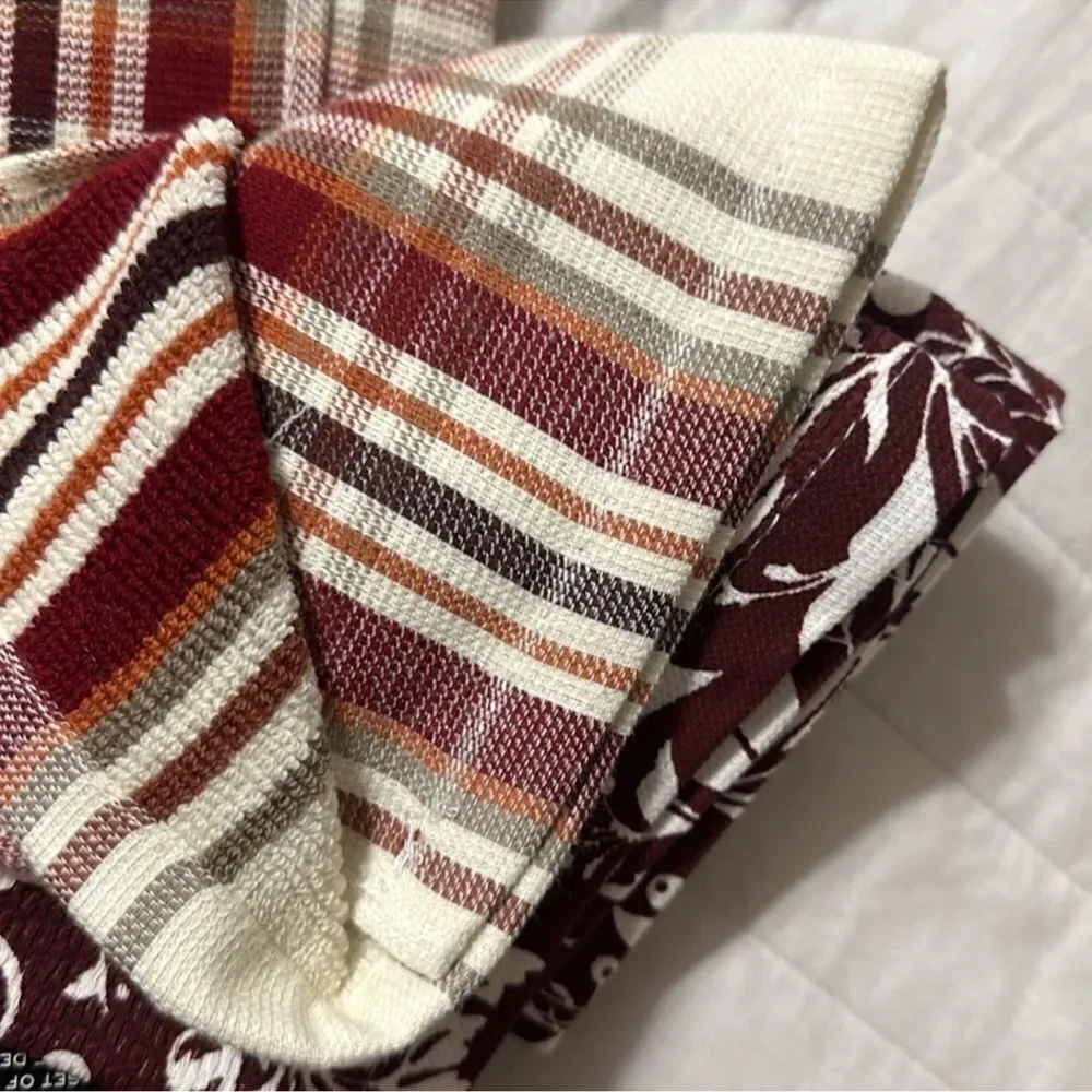 LRL Burgundy White Ivory Plaid Berry Terrycloth Cotton Dish Kitchen Towels